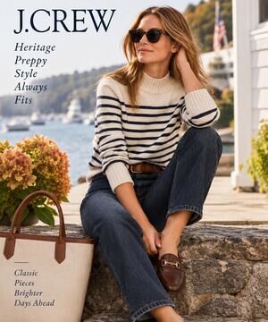 Heritage Preppy Fisherman J.Crew Striped Cotton Mockneck Sweater Navy Ivory M
